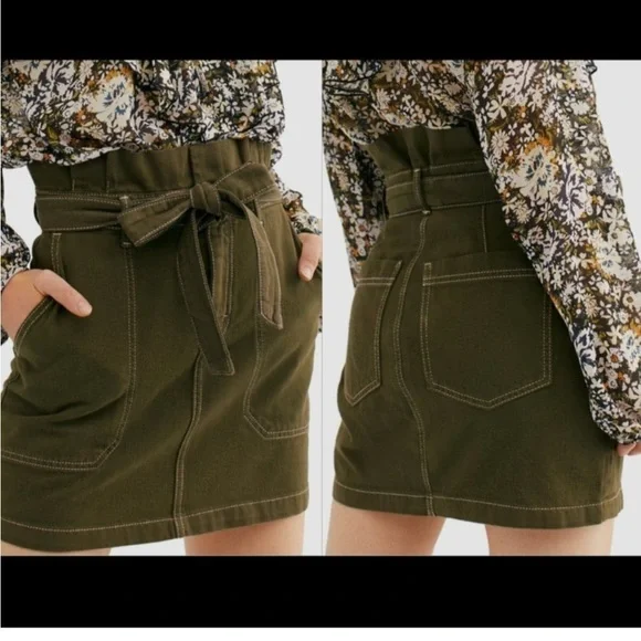 Free People Splendor in the Grass olive khaki paper bag waist cargo skirt - Picture 5 of 12